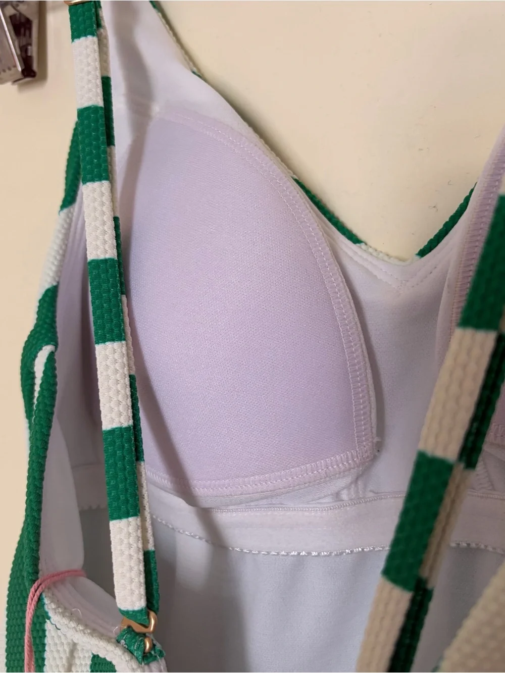 Boden Skinny Strap Stripe Green & White Swimsuit